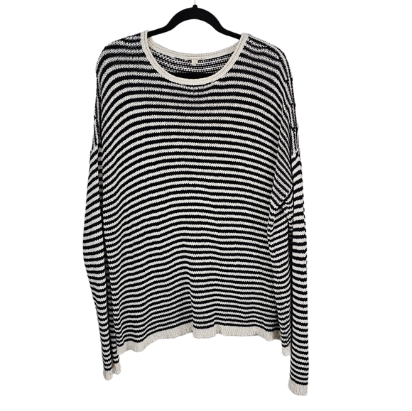 ππ» Eileen Fisher Knit Sweater Oversized Black & White Sz L - Picture 5 of 10